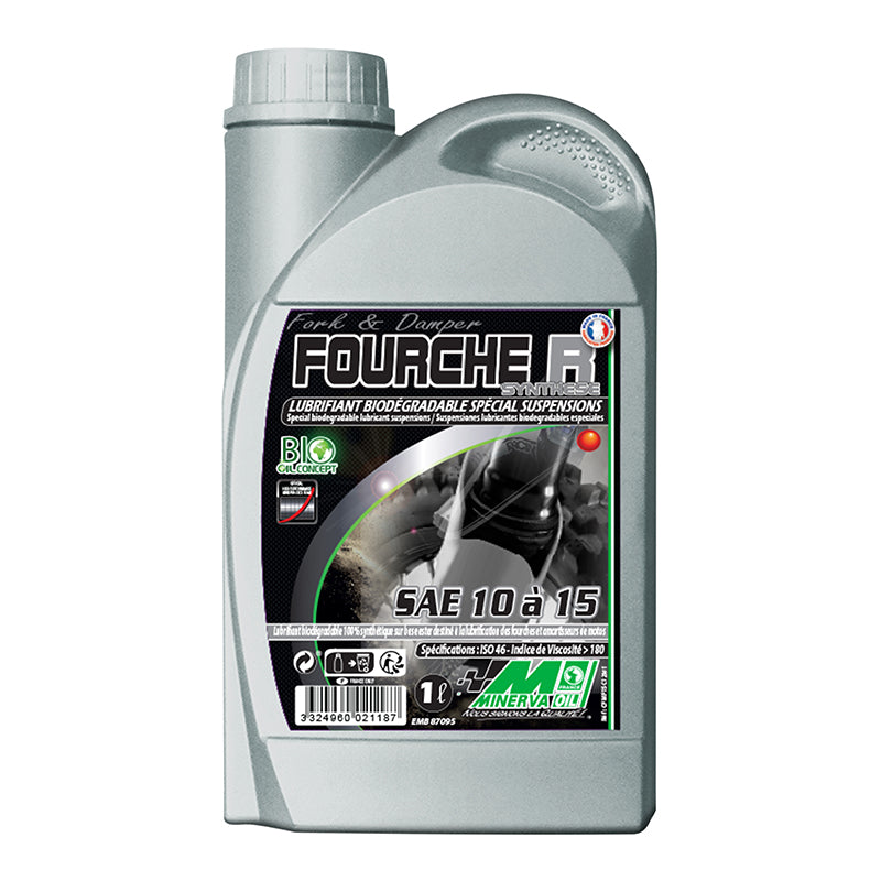 Huile de fourche et amortisseur MINERVA OIL synthèse 10W à 15W 1L