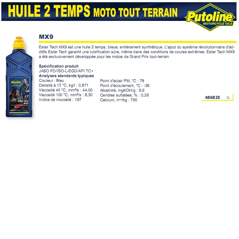 Huile moteur 2 temps synthétique Putoline MX 9 1L