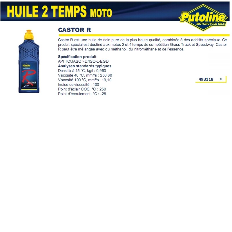 Huile moteur 2 temps Putoline Castor R 1L