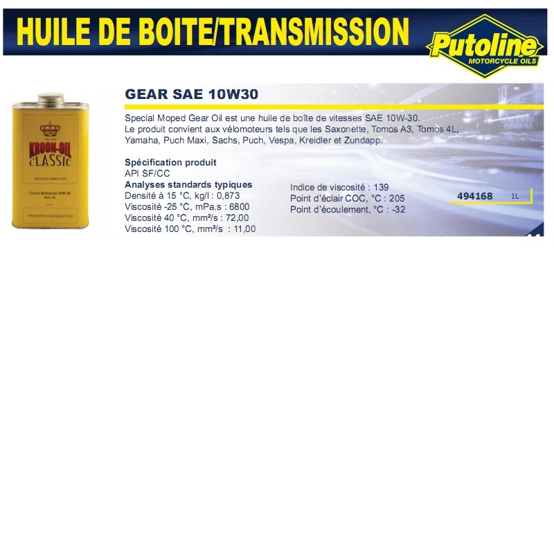 Huile de transmission Putoline Gear 10W30 1L