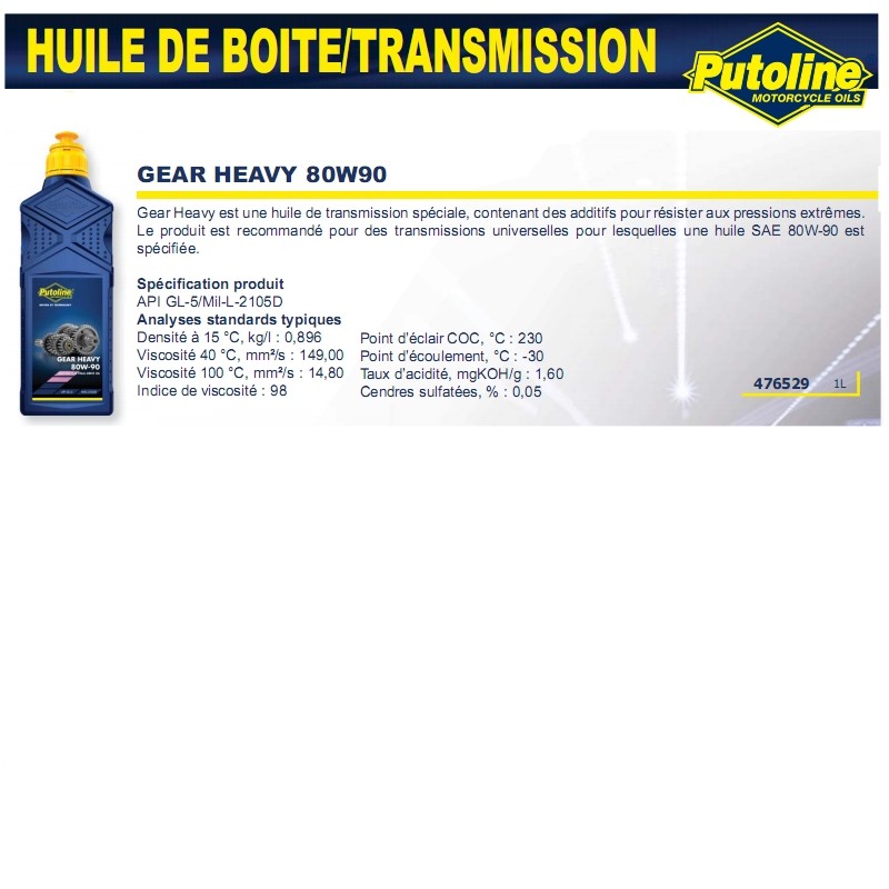 Huile de boîte Putoline Heavy Gear 80W-90 1L