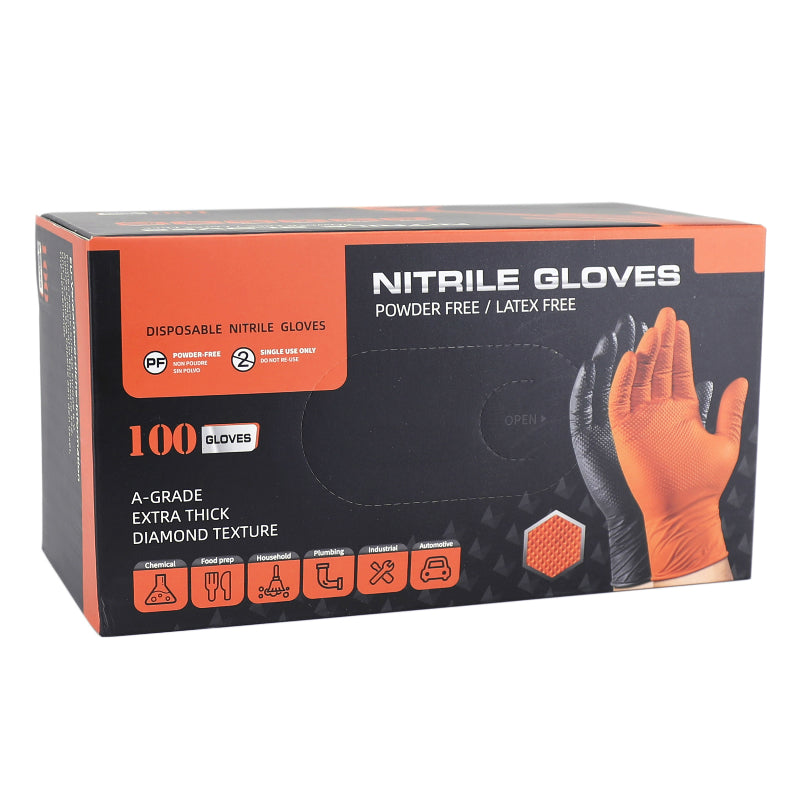 Gants d'atelier nitrile P2R texture écailles de poisson résistant chimique et huiles noir T10 XL boîte de 100