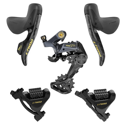 Groupe - transmission gravel Ltwoo 1X12V. GRT series disque hydraulique carbone noir - or (derailleur arriere - leviers - manettes avec etriers avant et arriere) (vendu en boite) -huile minerale