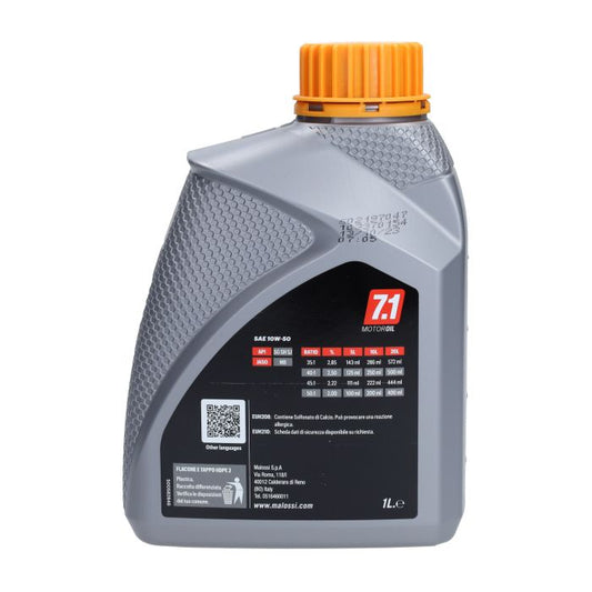 Huile moteur Malossi huile 10W50 synthétiseur complet. Bouteille de 1L 7614123b