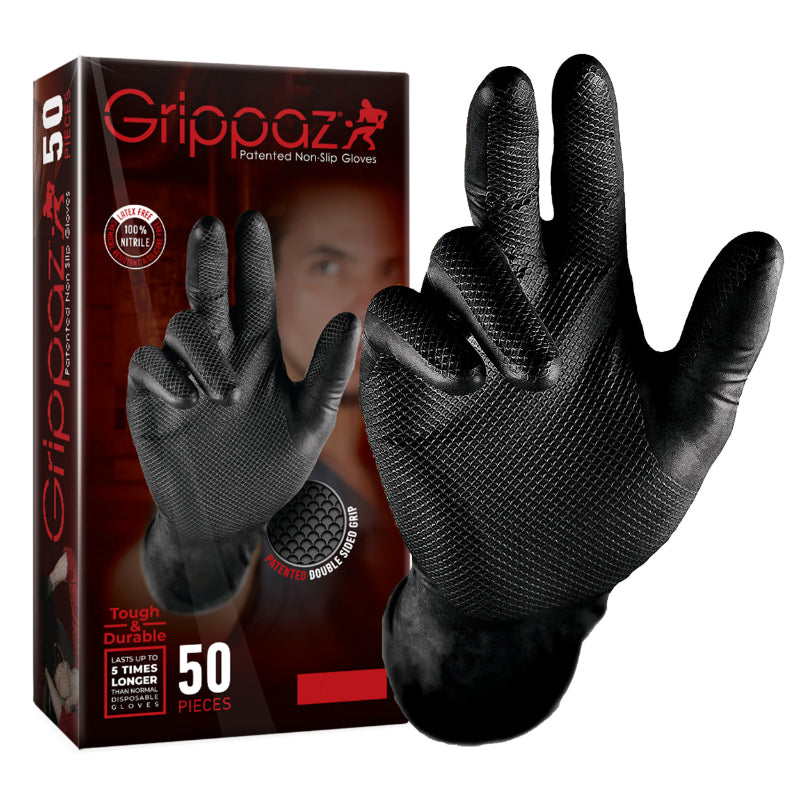 Gants d'atelier nitrile écailles de poisson résistants aux produits chimiques, aux huiles, à l'essence noir T11 XXL boîte de 50