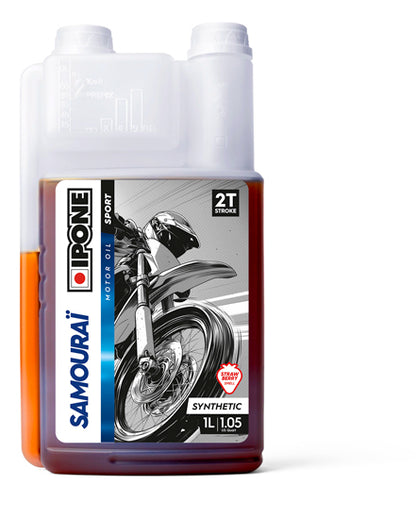 Huile moteur 2T Ipone Samouraï Racing 100% synthèse senteur fraise 1L