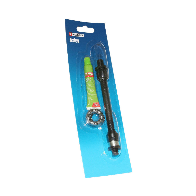 Axe de roue moyeu VTT arrière creux Weldtite 10 x 140 mm avec graisse et cage à billes