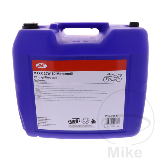 Huile Moteur 20W50 4T 20 Litres JMC Maxx HC-Synthèse