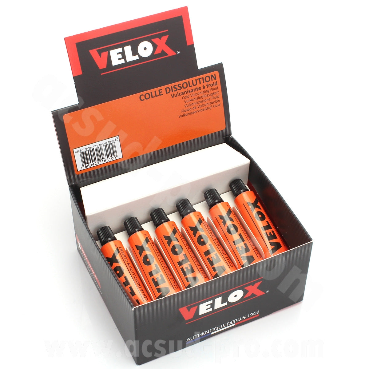 Tube de colle dissolution Velox pour rustines 10 ml (boîte de 18 tubes)
