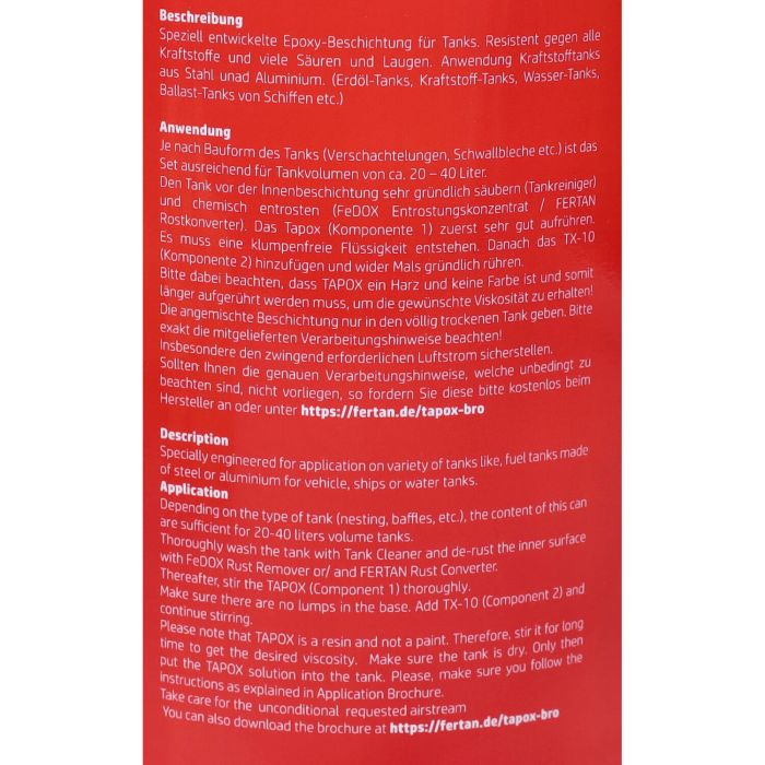 Revêtement réservoir d'essence Fertan Tapox 285 ml + 160 ml
