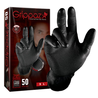 Gants d'atelier nitrile écailles de poisson résistants aux produits chimiques, huiles et essence noir T8 M - Boîte de 50 - Sélection P2R