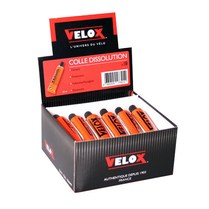 Tube de colle dissolution Velox pour rustines 10 ml (boîte de 18 tubes)