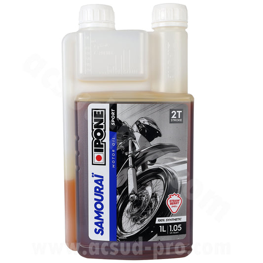 Huile moteur 2T Ipone Samouraï Racing 100% synthèse senteur fraise 1L