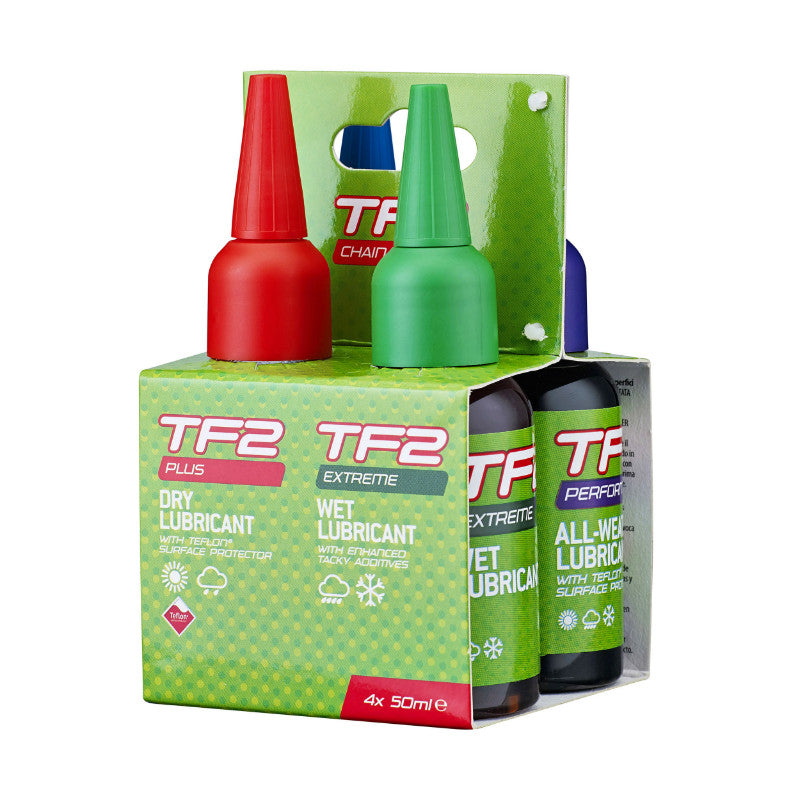 Lubrifiant pour chaîne Weldtite TF2 - Pack 4x50ml (sec/très sec/humide/toutes conditions)