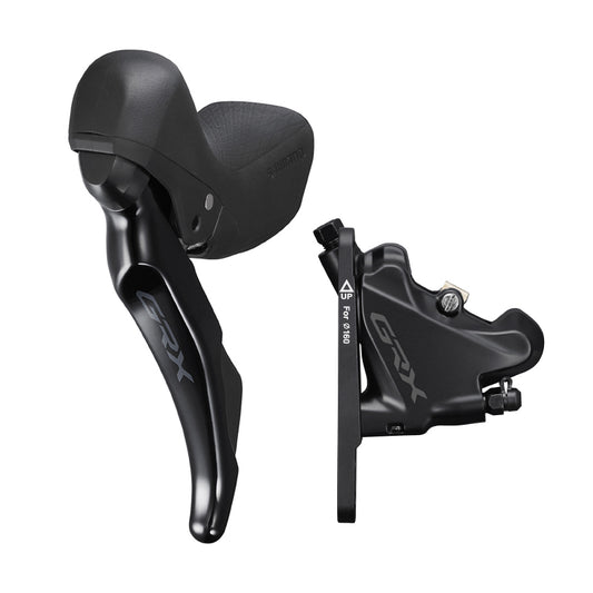 Frein a disque gravel hydraulique Shimano GRX400 avant-gauche 2 x 10V. double noir (levier-manette avec etrier BR-R7070+durite assemble 1000MM) -utilise huile minerale