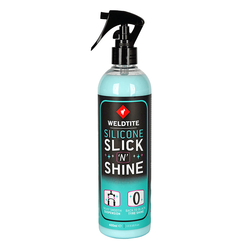 Nettoyant vélo Weldtite pour fourche et pneu Silicone Slick n Shine 400 ml