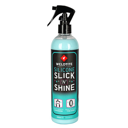Nettoyant vélo Weldtite pour fourche et pneu Silicone Slick n Shine 400 ml