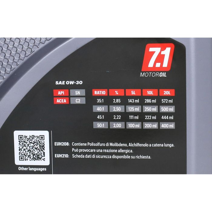 Huile moteur Malossi huile 0w30 synthétiseur complet. 4 temps (SAE 0W-30) 7.1 - Bouteille de 1L 7618267b