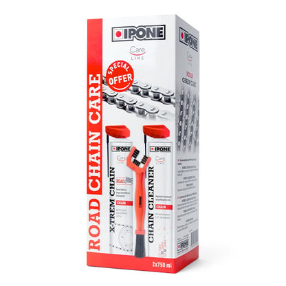 Graisse chaîne Ipone X-Trem Chain Road 750 ml aérosol + spray nettoyant chaîne 750 ml + brosse chaîne