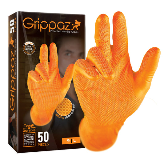 Gants d'atelier nitrile écailles de poisson résistant aux produits chimiques, huiles et essence orange T8 (boîte de 50)