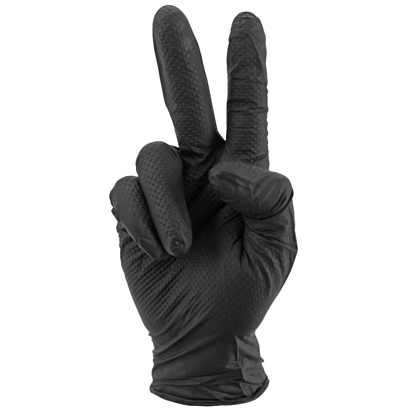 Gants d'atelier nitrile P2R texture écailles de poisson résistant chimique et huiles noir T10 XL boîte de 100