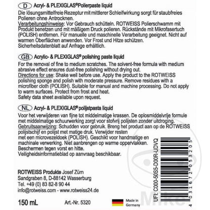 Pâte à polir acrylique et plexiglas Rotweiss 150 ml rouge blanc