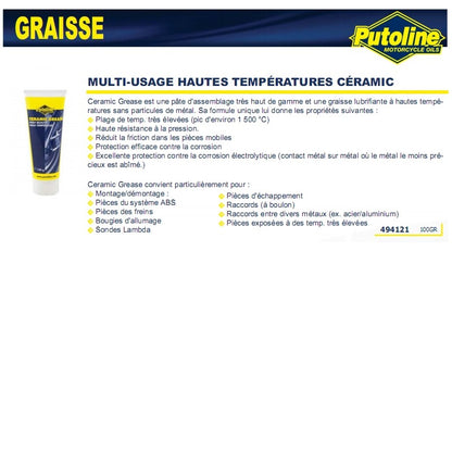 Graisse racing multi usage hautes temperatures ceramic (100GRS) - jusqu'a 1500°c Putoline 74115