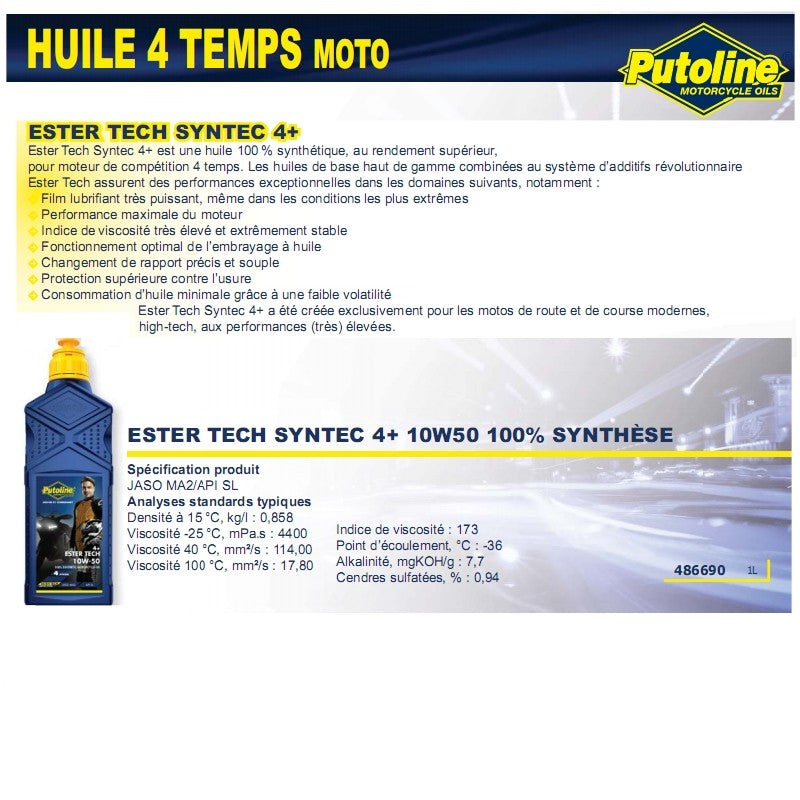 Huile moteur 4 temps 10W-50 synthétique Putoline 1L