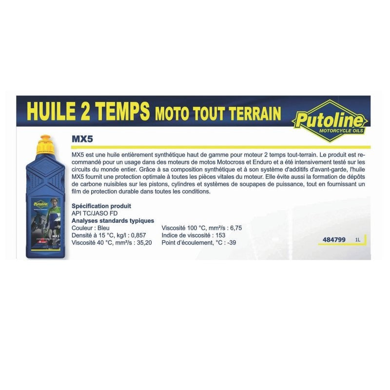 Huile moteur 2T MX5 synthétique 1L Putoline 70272