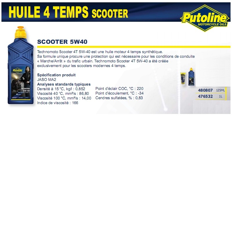 Huile moteur Putoline 5W40 synthétique - Bouteille 1L