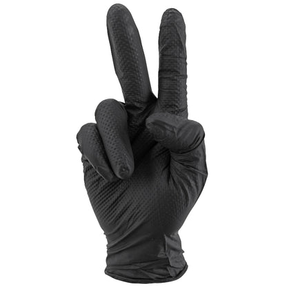 Gants d'atelier nitrile P2R diamond texture écailles de poisson résistant aux produits chimiques aux huiles à l'essence noir homologué CE T7 boîte de 100