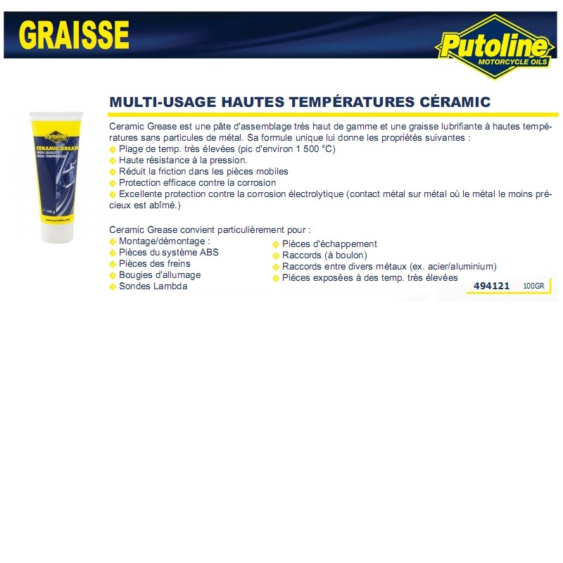 Graisse céramique Putoline tube 100g 74115