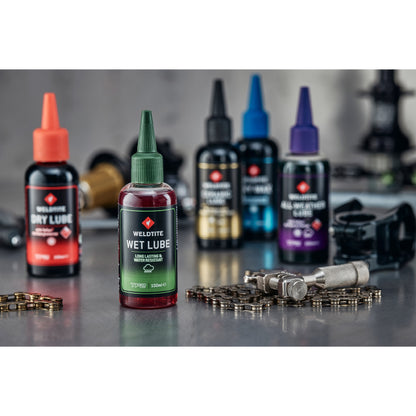 Lubrifiant chaîne vélo Weldtite TF2 wet lube conditions humides 100 ml