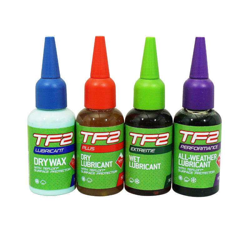 Lubrifiant pour chaîne Weldtite TF2 - Pack 4x50ml (sec/très sec/humide/toutes conditions)