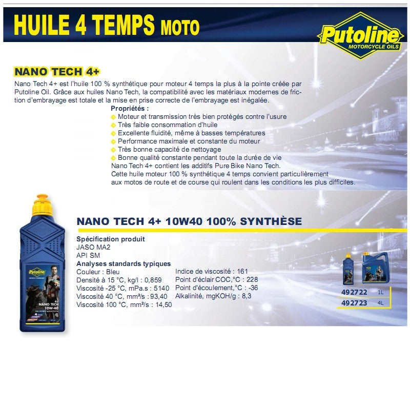 Huile moteur 4T Putoline N-Tech Pro R+ 10W40 synthèse 4L