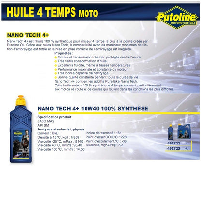 Huile moteur 4T Putoline N-Tech Pro R+ 10W40 synthèse 4L