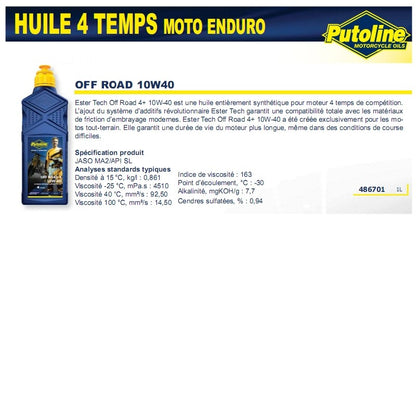 Huile moteur 4 temps 10W-40 semi-synthétique Off Road 1L Putoline