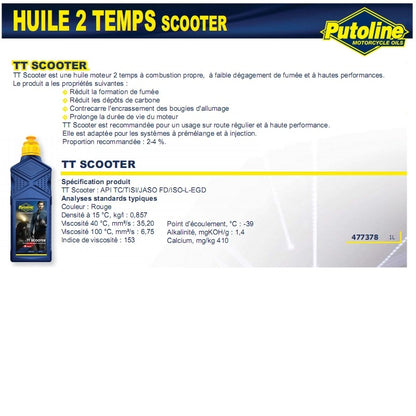 Huile 2 temps synthétique Putoline Scooter TT 1L
