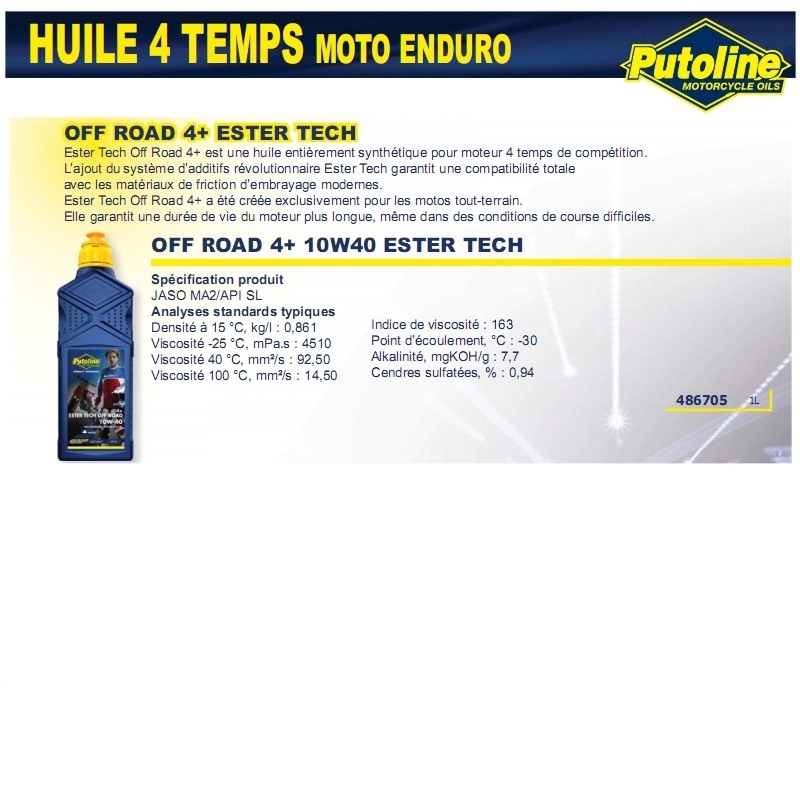 Huile Putoline Ester Tech Off Road 4+ 10W40 1L