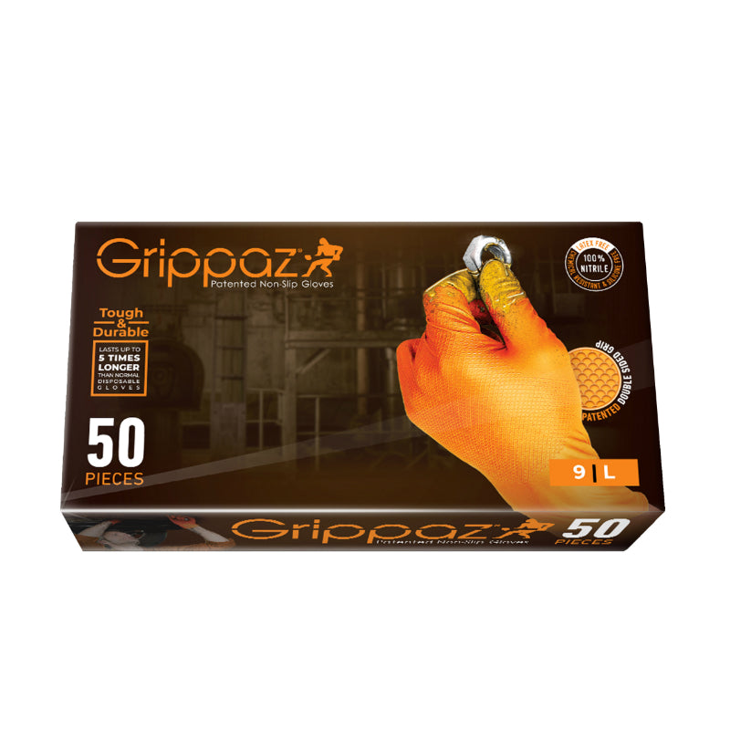 Gants d'atelier nitrile écailles de poisson résistant aux produits chimiques, huiles et essence orange T8 (boîte de 50)