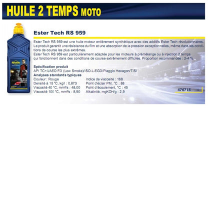 Huile moteur 2T RS 959 100% synthèse 1L Putoline