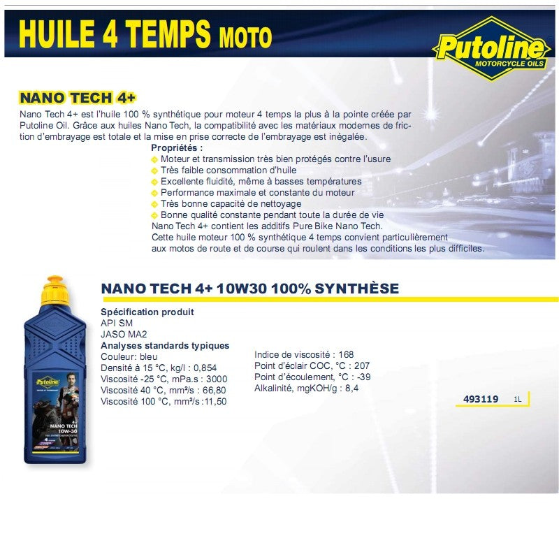 Huile moteur 4T Putoline N-Tech Pro R+ 10W30 synthèse 1L