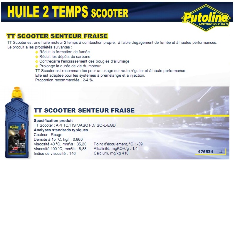 Huile moteur 2T synthétique senteur fraise 1L Putoline 70484