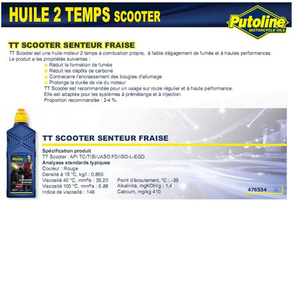Huile moteur 2T synthétique senteur fraise 1L Putoline 70484
