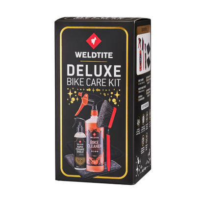 Kit de nettoyage vélo luxe Weldtite - Nettoyant spray 1L, bouclier céramique 250ml, brosses et lingettes